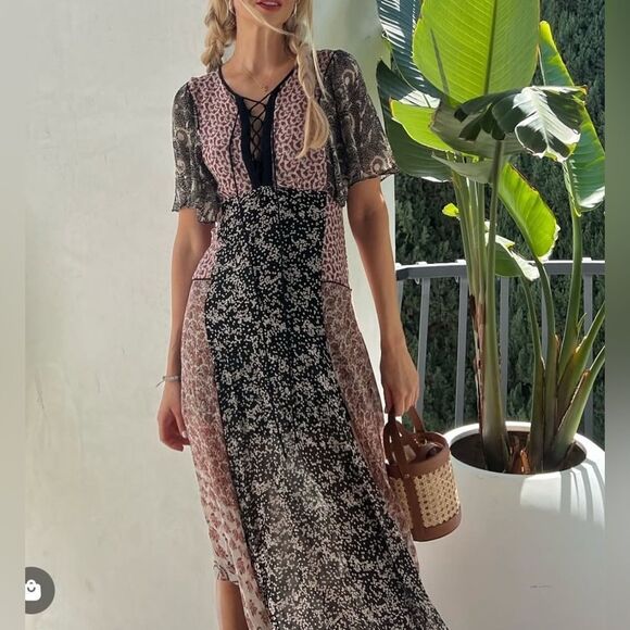 Zara Women’s Boho Chiffon Patchwork Maxi Dress Size XS - Picture 1 of 9